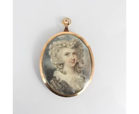 English school (19th century), Portrait miniature depicting a bust length portrait of woman, Watercolour on ivory, Within a y