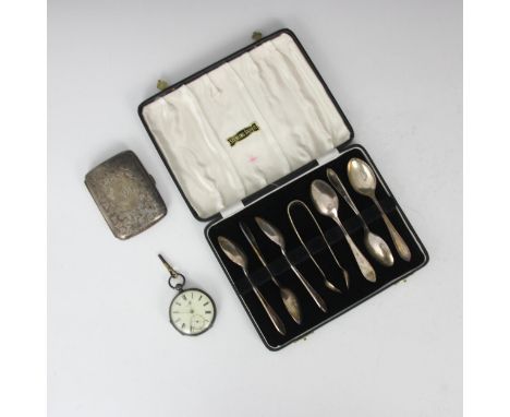 A selection of silver and silver mounted items, including a cased set of Sandringham pattern teaspoons, Viner's Ltd, Sheffiel