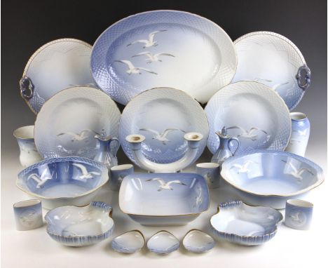 An extensive Bing &amp; Grondahl Copenhagen porcelain part dinner service in the 'Seagull' pattern, comprising: an hors d'oeu