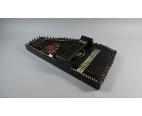 A Vintage German Auto Harp with Rose Decoration, 46.5cm high 