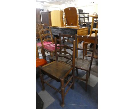 Two Cane Seated Edwardian Bedroom Chairs and a 19th Century Ladder Back Hall Chair 