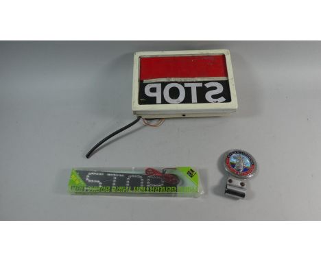 A Vintage Police Stop Light, Stop Light and St Christopher Car Badge 
