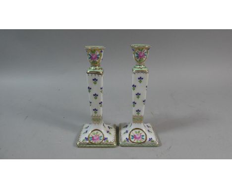 A Pair of Continental Ceramic Candle Sticks, 13cm High 