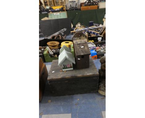Two Vintage Wooden Bird Nesting Boxes and a Pine Toolbox, 53.5cm Wide 