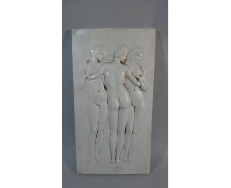 A Cast Ceramic Plaque Decorated in Relief with the Three Graces, 46.5cm High 