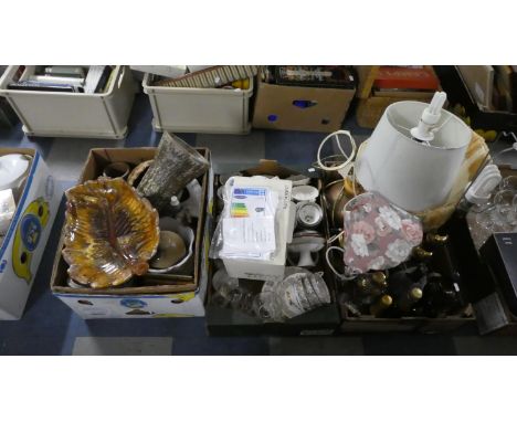 Three Boxes of Various Ceramic Teawares, Vases and Ornaments, Wines and Moet Champagne etc 