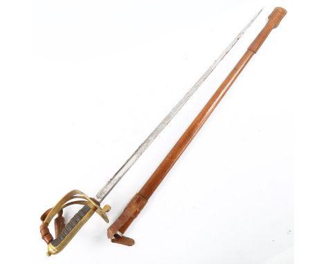 **DESCRIPTION CHANGE**Edward VII *Infantry* Officer's dress sword, with etched blade, by T G Phillips of Dublin, leather-cove