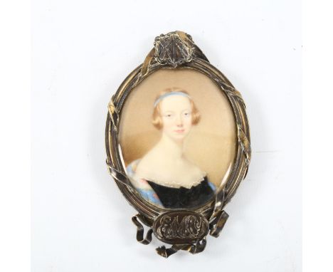 19th century miniature painted portrait on ivory of Emily Anne Millicent Yorke, unsigned but attributed to Anthony Stewart, o