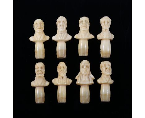 A group of 8 x 19th century ivory figural umbrella finials, depicting period portrait heads (8) 