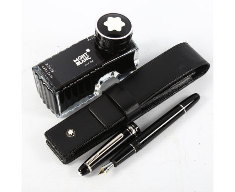 MONT BLANC - a Meisterstuck fountain pen, in original leather case, with bottle of ink, as new condition 