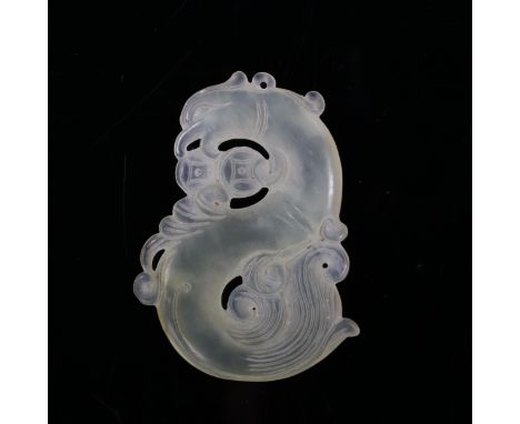 A Chinese carved and pierced jade phoenix design pendant, length 52mm 