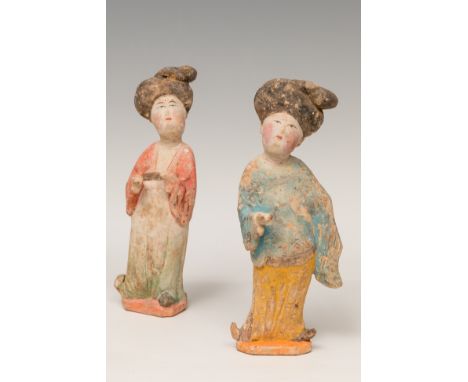 Pair of "fat ladies"; China, Tang Dynasty, AD 618-907.Polychrome terracotta.Attached is a certificate of thermoluminescence o