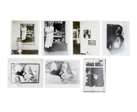 A group of six black and white photographs taken by Dennis Hopper, together with one black and white print of an assemblage.T