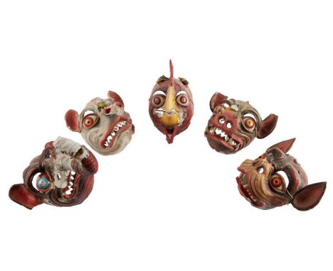 A group of four animal masks used during the production in Peru of Dennis Hopper's The Last Movie (Universal Pictures, 1971),