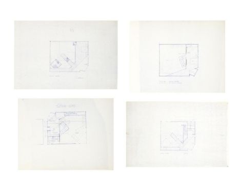 A group of four blueprints for the 1984 remodel of Dennis Hopper's Frank Gehry property on Indiana Avenue in Venice, Californ