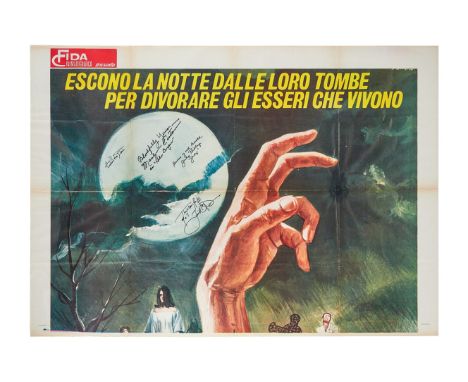 An Italian two-panel film poster for George Romero's Night of the Living Dead (Image Ten, 1968), signed by Romero (who has al