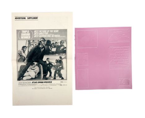 An advertising supplement and lavender print plate for the film&nbsp;Five Easy Pieces&nbsp;(Columbia Pictures, 1970) belongin