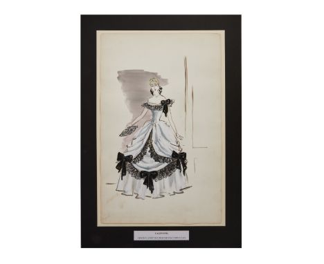 An Edith Head costume design for the period epic California, starring Barbra Stanwyck (Paramount, 1947).A mixed-medium costum