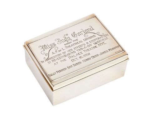 A sterling silver presentation box presented to Judy Garland from the American Federation of Labor Theatrical Union in Octobe