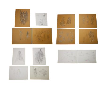 An assortment of thirteen original costume sketches designed by Charles Knode for Legend (Twentieth Century Fox, 1985). This 