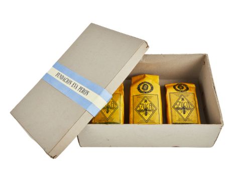  A "Fundacion Eva Peron" gift box prop as seen in the film adapatation of Andrew Lloyd Webber's musical Evita (Hollywood Pict