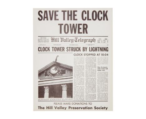 An original "Save the Clock Tower" flyer prop as seen used in Back to the Future (Universal Pictures, 1985). This original on