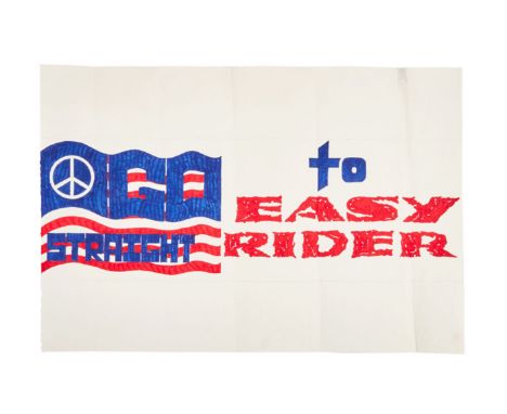 Original American flag-themed promotional artwork for the film Easy Rider (Columbia Pictures, 1969) executed in red and blue 
