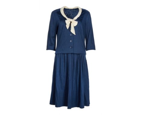 A vintage blue and white ensemble, personally owned by Elizabeth Taylor. The ensemble includes a full jersey skirt&nbsp;and a