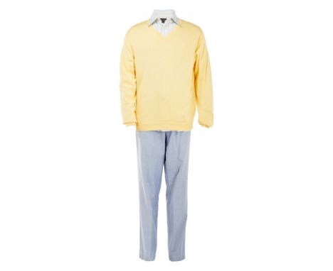 A costume as seen worn by Bradley Cooper as Sack Lodge in Wedding Crashers (New Line Cinema, 2005). Items include a Brooks Br