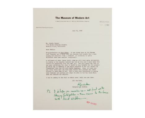 A signed letter from Museum of Modern Art (MOMA) Department of Painting and Sculpture curator Kynaston McShine to Dennis Hopp