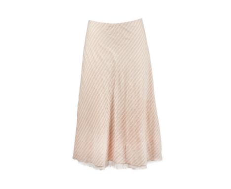 A white and pink striped cotton blend skirt with a sewn-in slip as seen worn by Nicole Kidman as Isabel in the climactic scen