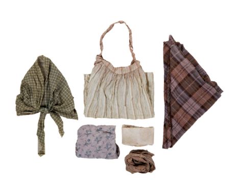 A shawl, an apron, and a headscarf as seen worn by Jessica Lange as Mary in Rob Roy (United Artists, 1995), together with an 
