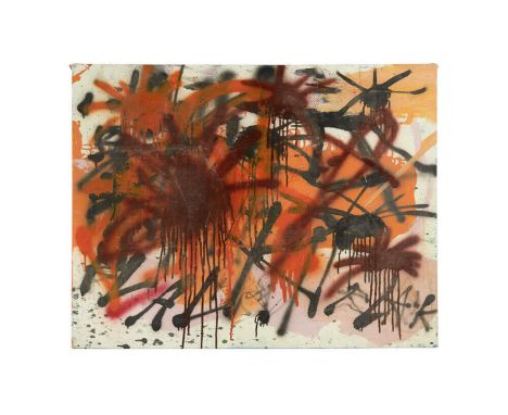 An original "Hinge" Series painting (c. 1995, spray paint and acrylic) created by Dennis Hopper. Additional black patterns on