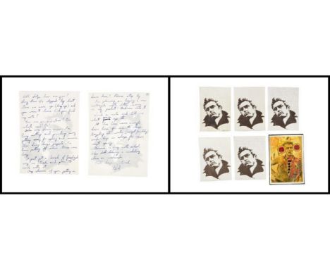 A group of five prints of James Dean's face, two of which have a handwritten note from "Paul" to Satya de la Manitou. Togethe