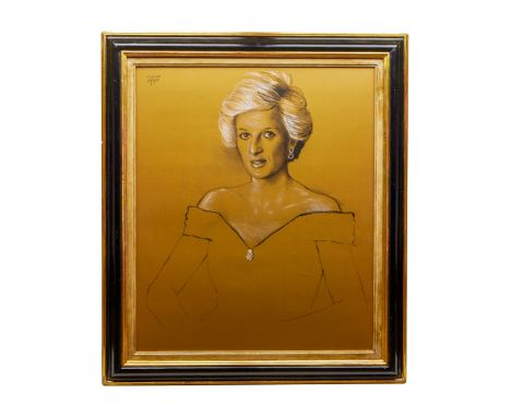 An original, approved, final sketch study of Princess Diana created with charcoal and chalk at Kensington Palace in 1990 by R