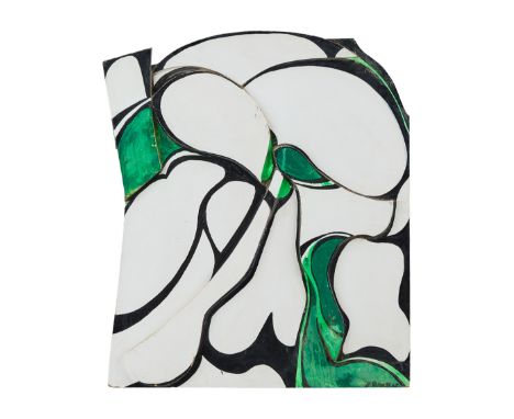 A black, white, and green painted wooden assemblage from the personal collection of Dennis Hopper, signed and dated "67" by a