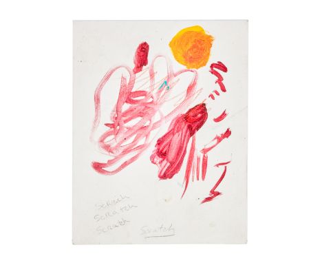 An original small painting by Dennis Hopper, with the words "scratch" written in pencil to the bottom edges of the canvas pan