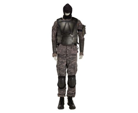 An Army combat uniform and armor costume ensemble as seen worn in the Sci-Fi Action and Adventure Terminator Genisys (Paramou