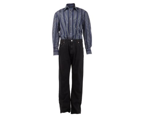 A multi-colored Faconnable button-up shirt and black Levi's Boot Cut jeans as seen worn by Will Ferrell as Ricky Bobby in Tal