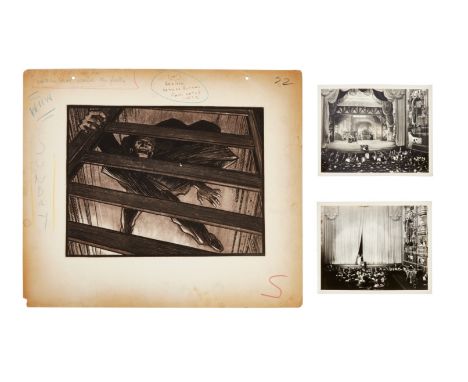 An original concept sketch for The Phantom of the Opera (Universal Pictures, 1943), together with two original black and whit