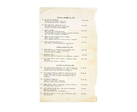 A vintage copy of a shooting schedule for the film&nbsp;Easy Rider&nbsp;(Columbia Pictures, 1969) dated October 12 and 14, 19