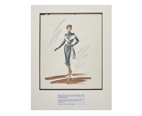 A costume design by Edith Head for Audrey Hepburn as the title character Sabrina (Paramount 1954). A mixed medium costume des