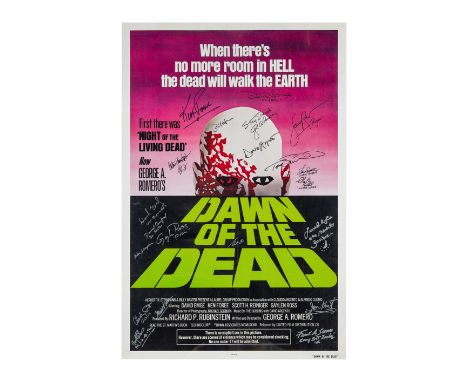 A linen backed one sheet film poster for George A. Romero's Dawn of the Dead (Laurel Group, 1978), signed by Romero, Dario Ar