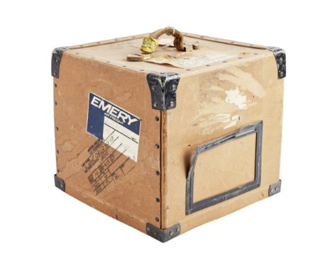 A Universal Studios film reel shipping box top labeled "Case #1" and addressed to Alta-Light Inc. in Taos, New Mexico.The box