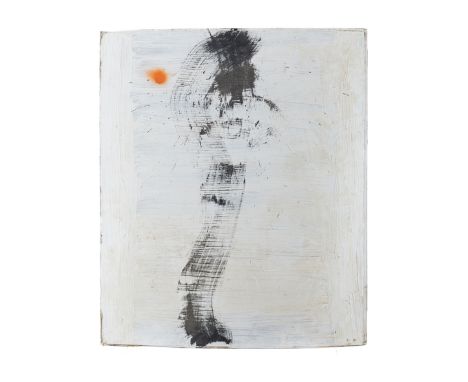 An original abstract&nbsp;painting by Dennis Hopper. The painting has been executed with white, black, and orange acrylic pai