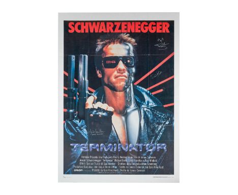 An Italian one-panel film poster for James Cameron's The Terminator (Orion Pictures, 1984) signed by Linda Hamilton (who has 