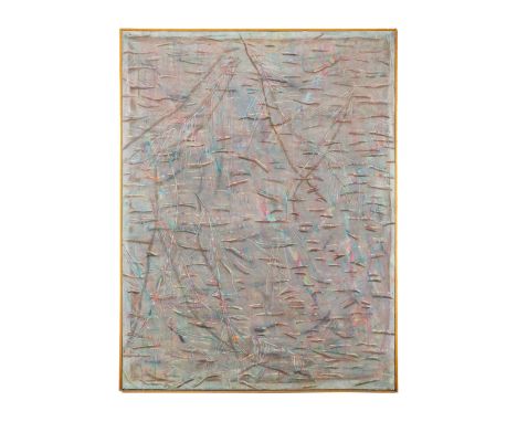 An abstract painting from the personal collection of Dennis Hopper, signed and inscribed by artist Bernard Wisse on the verso