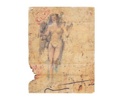 A drawing of a faceless woman with a clock on her lower abdomen belonging to Dennis Hopper.14 x 10.5 inchesPROVENANCE Propert