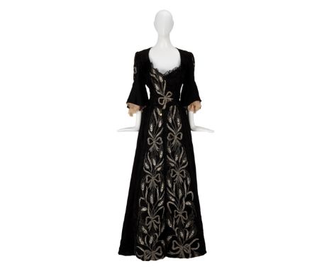 An early 19th-century-style black silk velvet embellished gown designed for Vivien Leigh as Emma Hamilton for the film That H