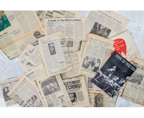 A collection of vintage press clippings related to the classic film Easy Rider (Columbia Pictures, 1969) that were owned by D